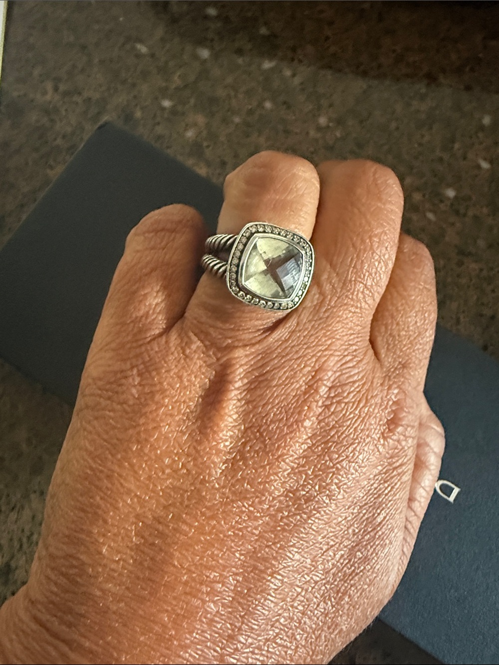 David Yurman Silver Ring with Light Green Gemstone
